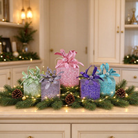 Boîte cadeau de Noël décorative avec paillettes et sequins, base d'arbre de 11,5 cm et 14 cm, présentoir au sol, vente en gros OEM