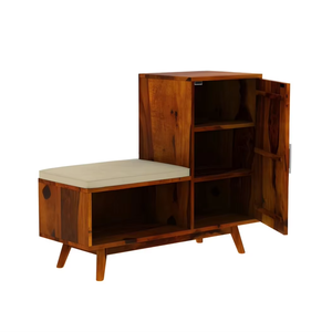 Étagère à chaussures en bois de Sheesham, finition miel, élégante et durable, solution de rangement pour chaussures avec plusieurs étagères, parfaite - Product Image 1