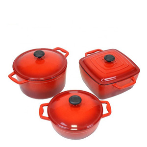 Juego de <span class=keywords><strong>ollas</strong></span> y sartenes antiadherentes, utensilios de cocina de hierro fundido, esmalte rojo, 6 piezas, buena calidad, venta directa de fábrica - Product Image 1