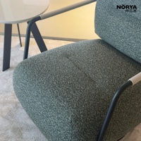 Fauteuil pivotant moderne NORYA, confortable et écologique, avec revêtement en tissu, base pivotante en métal, pour salon