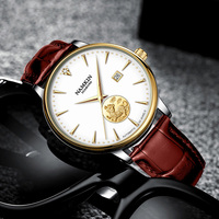 Relojes Mecánicos de Negocios para Hombre, Personalizados OEM, Simples, de Oro de 18K, Resistentes al Agua, Automáticos, con Correa de Cuero