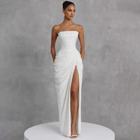Robe longue plissée unie sans bretelles pour femme, sans manches, cintrée à la taille, fendue, pour soirée et fête, best-seller