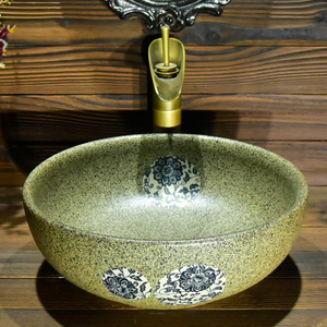 Canton Fair Artístico Hecho a mano Europa <span class=keywords><strong>Vintage</strong></span> Lavabo de cerámica Lavabo de baño Encimera Lavabo verde decorativo - Product Image 2