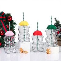Gobelet en plastique transparent personnalisé de 20 oz en forme d'ours en peluche avec couvercle et paille, idéal pour les boissons chaudes ou froides
