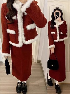 Completo Rosso da Donna - Stile Elegante per <span class=keywords><strong>Capodanno</strong></span>, Tessuto in Nylon/Cotone, Lunghezza Sopra il Ginocchio, Set Due Pezzi - Product Image 5