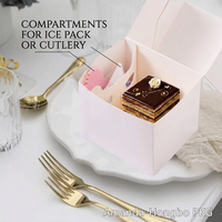 Boîte à gâteau individuelle en papier alimentaire jetable personnalisée avec emplacement pour bloc réfrigérant et compartiment porte-fourchette