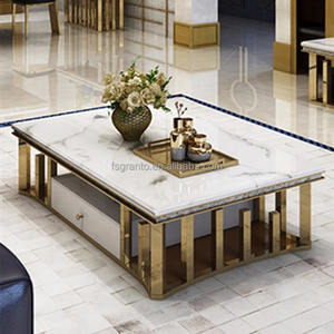Los más nuevos muebles de acero inoxidable dorado, mesa de centro de <span class=keywords><strong>metal</strong></span>, mesa de centro grande de mármol blanco con cajón - Product Image 2
