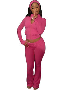 سراويل نسائية خريفية بشعار مخصص للإبهام سروال طويل الخصر مع عصابة رأس بدلة رياضية لليوجا طقم من 3 قطع للنساء - Product Image 4