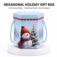 Boîte cadeau hexagonale en carton avec poignée en corde torsadée pour bonbons et pommes de Noël, motif bonhomme de neige mignon