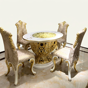 Luxury Midcentury Modern Eco-Friendly Durable <b>Dining</b> Table Set Hand Carved Solid Teak Wood <b>4</b> <b>Chairs</b> Entry Home Apartment Hotel - Product Image 1
