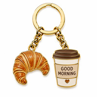 Porte-clés en émail personnalisé avec logo, mignon, pour café et petit-déjeuner, en métal, idéal pour les cadeaux de fête sur le thème du café