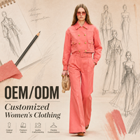 Costume décontracté pour femmes sur mesure, 100% coton sergé, ensemble deux pièces, veste à double boutonnage, pantalon large, ensemble 2 pièces