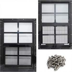 NeatiEase 2 Pack Contemporary Design <strong>Shed</strong> <strong>Windows</strong> Black <strong>Frame</strong> 12x18 Flush Mount Small <strong>Window</strong> Tempered Glass Fiberglass Screen - Product Image 1