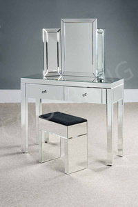 Modern Vanity Makeup <strong>Art</strong> <strong>Deco</strong> <strong>Dressing</strong> <strong>Table</strong> Set with Curved Mirror Metal and Panel Wood for Bedroom - Product Image 2