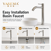 Robinet de lavabo en acier inoxydable à poignée unique, haut, finition brossée, vente en gros d'usine OEM ODM