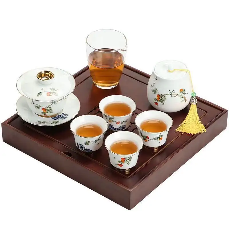 Einfache moderne Kung Fu Tee Set Teekanne Bambus Tee Tablett japanische Wassersp eicher Tee tisch Set von Büro geschenken