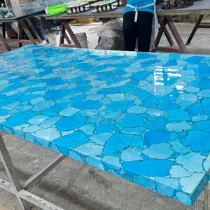 <span class=keywords><strong>Encimera</strong></span> de Piedra Semipreciosa de <span class=keywords><strong>Turquesa</strong></span> <span class=keywords><strong>Azul</strong></span> Pulida Natural Personalizada para Mesa de Comedor, Muebles de Lujo - Product Image 3