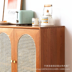Cherry Wood <b>Sideboard</b> Rattan <b>Storage</b> Cabinet Modern Minimalist Solid Wood For Dining Room - Product Image 5