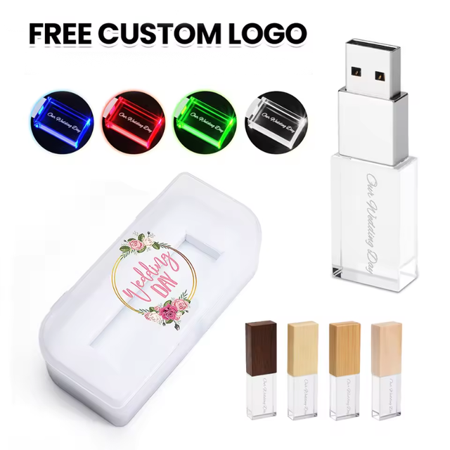 Wholesale Crystal USB Flash Drives 32GB/64GB/128GB Capacity Wedding Gift Box USB 3.0/2.0 Custom Logo Photos Memory Storage