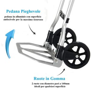 Folding Aluminum <b>Trolley</b> 38x34x96 Cm 45 Kg Capacity Telescopic Handle 2 Wheels Camping Cart - Product Image 3