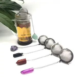 Eco friendly Crystal Tea Ball Raw Stone Tumbled Mesh Strainer Crystal Infuser Tea Steeper