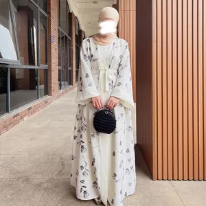 Bán buôn thời trang khiêm tốn quần áo hồi giáo abaya thiết kế Dubai Cardigan ăn mặc cho phụ nữ hồi giáo hoa mở abaya với áo liền quần