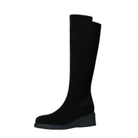 Bottes d'équitation d'hiver à bout rond, montantes, avec fermeture éclair, talon compensé et boucle décorative