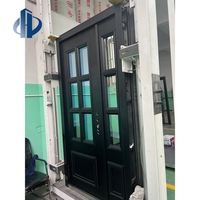 Puerta de Entrada Pivotante de Vidrio Texturizado Arqueado Estilo Francés Clásico, Puerta de Seguridad de Aluminio Negro Mate con Luz Lateral Dividida, Puerta de Entrada Residencial