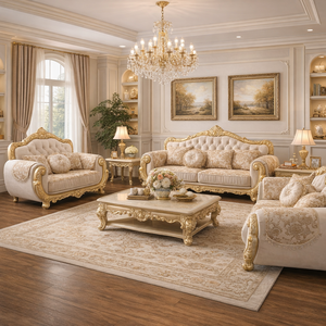 Divano di Lusso Intagliato, Loveseat Trapuntato in Stile <span class=keywords><strong>Barocco</strong></span> per Eleganti Arredi da Soggiorno - Product Image 1