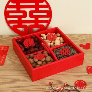 Caja rectangular de madera maciza para frutos secos, color madera natural, roja, contenedor de almacenamiento de aperitivos para bodas y artículos de Año Nuevo - Product Image 2