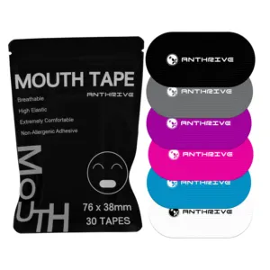 Anthrive 30 Tiras Personalizar Pacote Bamboo Silk Sleep Melhor Respiração Nasal Anti Snore Black Mouth Tape para Dormir