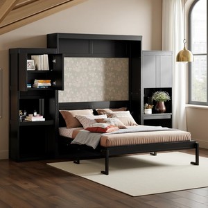 <span class=keywords><strong>Lit</strong></span> <span class=keywords><strong>mural</strong></span> Queen Size en bois <span class=keywords><strong>avec</strong></span> <span class=keywords><strong>bureau</strong></span>, coiffeuse rabattable et rangement intégré – Gain <span class=keywords><strong>de</strong></span> place - Product Image 4