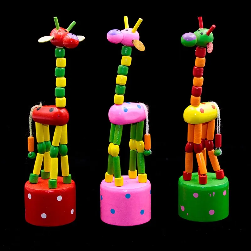 2023 nuevas marionetas de empuje de jirafa coloridas y bonitas de madera, juguetes de escritorio de jirafa con cuerpo de baile columpio, juguetes de dedo de dibujos animados