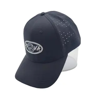 Custom taglio Laser traforato stampa Logo 6 pannelli cappelli impermeabili da uomo curvo tesa cappello da Baseball