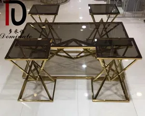 현대 스타일 새로운 유형 거실 커피 테이블 직사각형 유리 탑 금속 프레임 조합 커피 테이블 4 + 1 커피 세트