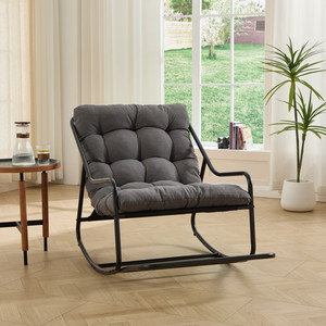 <b>Outdoor</b> Rocking <b>Chair</b> <b>Comfy</b> Cushion Soft Thick Grey Pad Black Frame Living Room Bedroom Reading Room - Product Image 3
