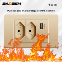 BAOBEN Panneau PC Ignifuge Prise Murale Standard Brésil Double USB Type C Interrupteur d'Éclairage Bureau 118*72mm Or 10A 20A