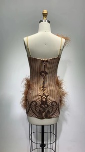<span class=keywords><strong>Magnifique</strong></span> robe à bretelles ornée de paillettes et de plumes brodées pour une performance scénique ou une fête d'anniversaire de déesse - Product Image 4