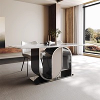 Table à manger rectangulaire multifonctionnelle de style italien minimaliste moderne, avec plateau en marbre et structure en acier inoxydable, pour la maison