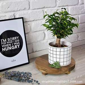 Plateau de bureau rond minimaliste en bois massif pour rangement de salle de bain, présentoir de vases et de parfums, design autoportant, couleur rétro - Product Image 2