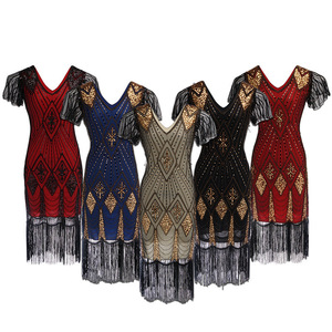 Robe de bal inspirée de Gatsby <span class=keywords><strong>Charleston</strong></span>, robe longue romantique pour femmes, col en V 3D, franges à paillettes, empire pour les fêtes art déco - Product Image 1