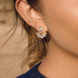 Pendientes de circonita en forma de abanico, chapados en oro, con engaste de garra, joyería para fiestas - Product Image 3