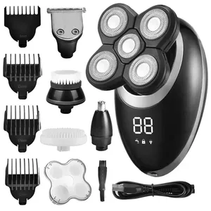 Rasoi elettrici 5 in 1 per gli uomini a testa calva rasoio a LED da uomo rasoi elettrici da barba ricaricabile Cordless bagnato secco rasoio rotante