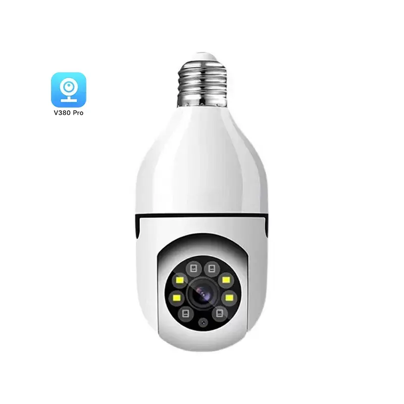 للبيع بالجملة كاميرا منزلية ذكية V380pro CCTV للرؤية الليلية وصوت اتجاهين تتبع تلقائي كاميرا لمبة أمان Wifi