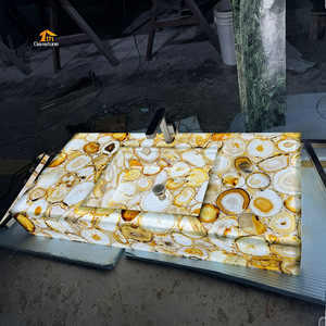 Lavabo et évier translucides en pierre de quartz onyx agate marron rétroéclairé pour salle de bain de luxe, hôtel, villa, centre commercial - Product Image 4