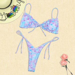 Maßgeschneidertes Neues Design Bedruckter Sexy Mädchen Mikro-Mini Zweiteiliger Bikini-Set Strandkleidung mit Vorderer Schleife Bademode Damen Seitlich Gebundener Tanga-Bikini - Product Image 4