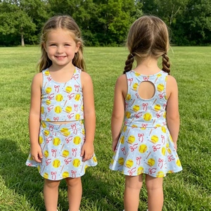 GSPO1814 rts Tenues d'été pour petites filles, imprimé de fleurs roses, manches courtes, pantalon en dentelle double couche, ensemble de vêtements pour enfants - Product Image 5