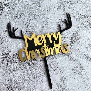 Adorno Acrílico Negro y Dorado para Pastel de Navidad con Diseño de Astas de Reno, Letrero DIY para Postres de Feliz Navidad, Regalos de <span class=keywords><strong>Año</strong></span> <span class=keywords><strong>Nuevo</strong></span> - Product Image 5
