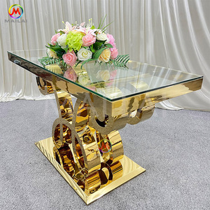 웨딩 스테인레스 스틸 투명 유리 테이블 웨딩 의자와 테이블 세트 - Product Image 6