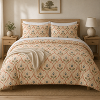 Ensemble de literie 4 pièces en coton 100% à imprimé floral bleu clair, housse de couette, drap, taies d'oreiller pour la chambre à coucher, textile de maison